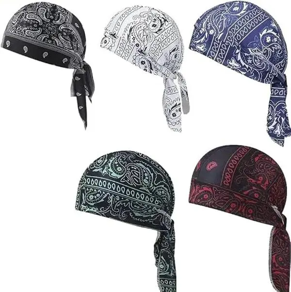Unisex Paisley Cooling Headscarf Cap Set - Cycling Lightweight Hat, Sport Style Hat, Sweat Wicking Beanie, Bandana, Motorcycle Pirate Wrap, Safety Helmet Liner, Elastic-Fit Outdoor Sports Accessories