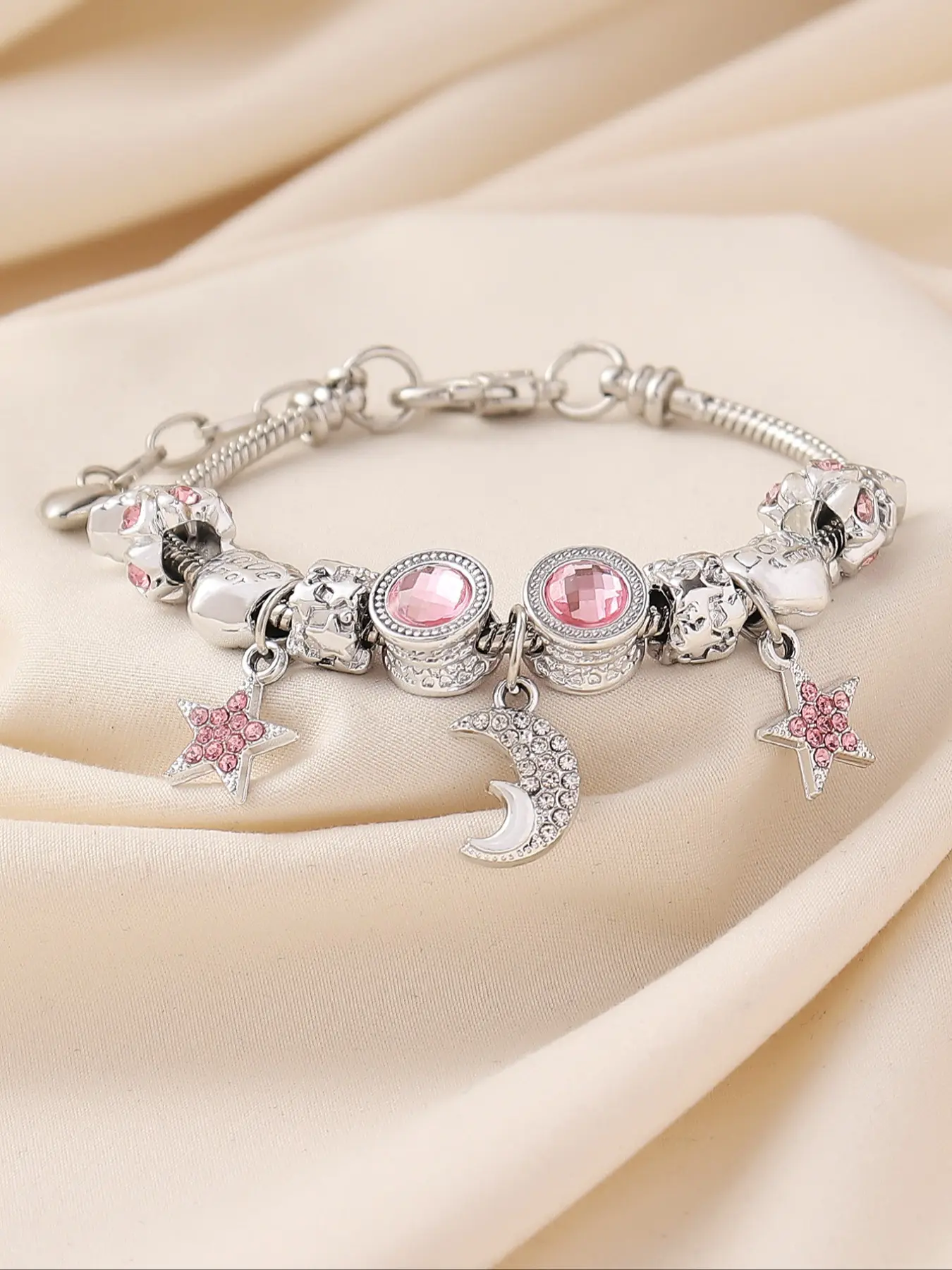 Luxury Rhinestone Decorated Butterfly & Moon & Heart & Crown Charm Bracelet, Fashionable Jewelry for Women & Girls, Trendy All-match & Exquisite Jewelry for Birthday Gift, Jewelry Gifts, Copper Bracelet