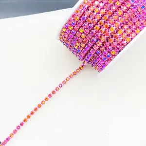 One Piece Long Rhinestone Hand-Stitched Chain DIY Clothing Shoes Bags Decoration, Fashion Accessory for Creative Projects, Trendy Iridescent Chain