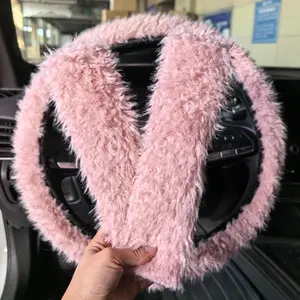 3pcs Universal Car Steering Wheel Cover Set, Faux Wool Interior Kit, Warm Anti-Slip, Comfortable Grip, Durable Design, Steering Wheel Protector