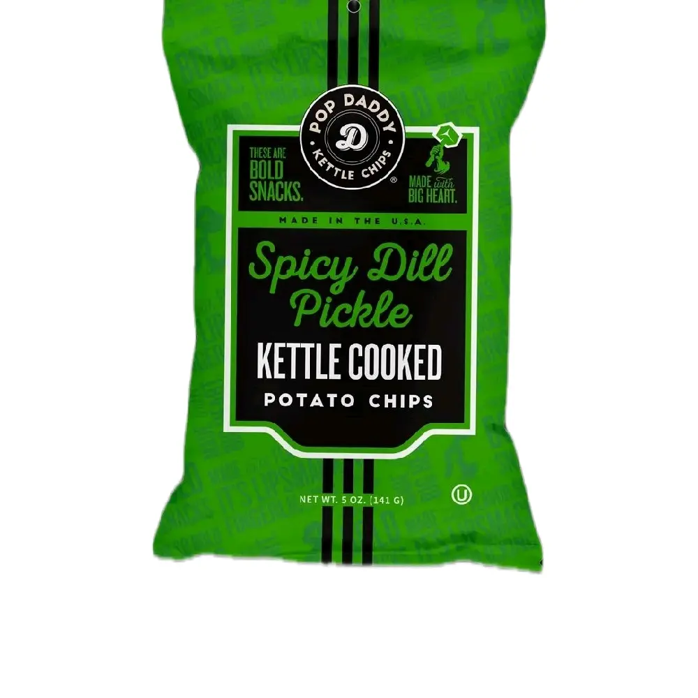3 Pack Pop Daddy Spicy Dill Pickle Kettle Cooked Potato Chips 5 Oz Bold Pop Daddy Snacks Made in the U.S.A. Crispy Crunchy Snack