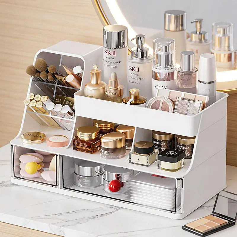 Large Capacity Makeup Storage Box, Multi-functional Makeup Brush Lipstick Eyebrow Pencil Pocket Mirror Storage Box, Desktop Makeup Organizer for Home & Travel, Makeup Box, Cosmetics Organizer Storage, Accessory Drawer, Gift, jewelry organizer summerwin