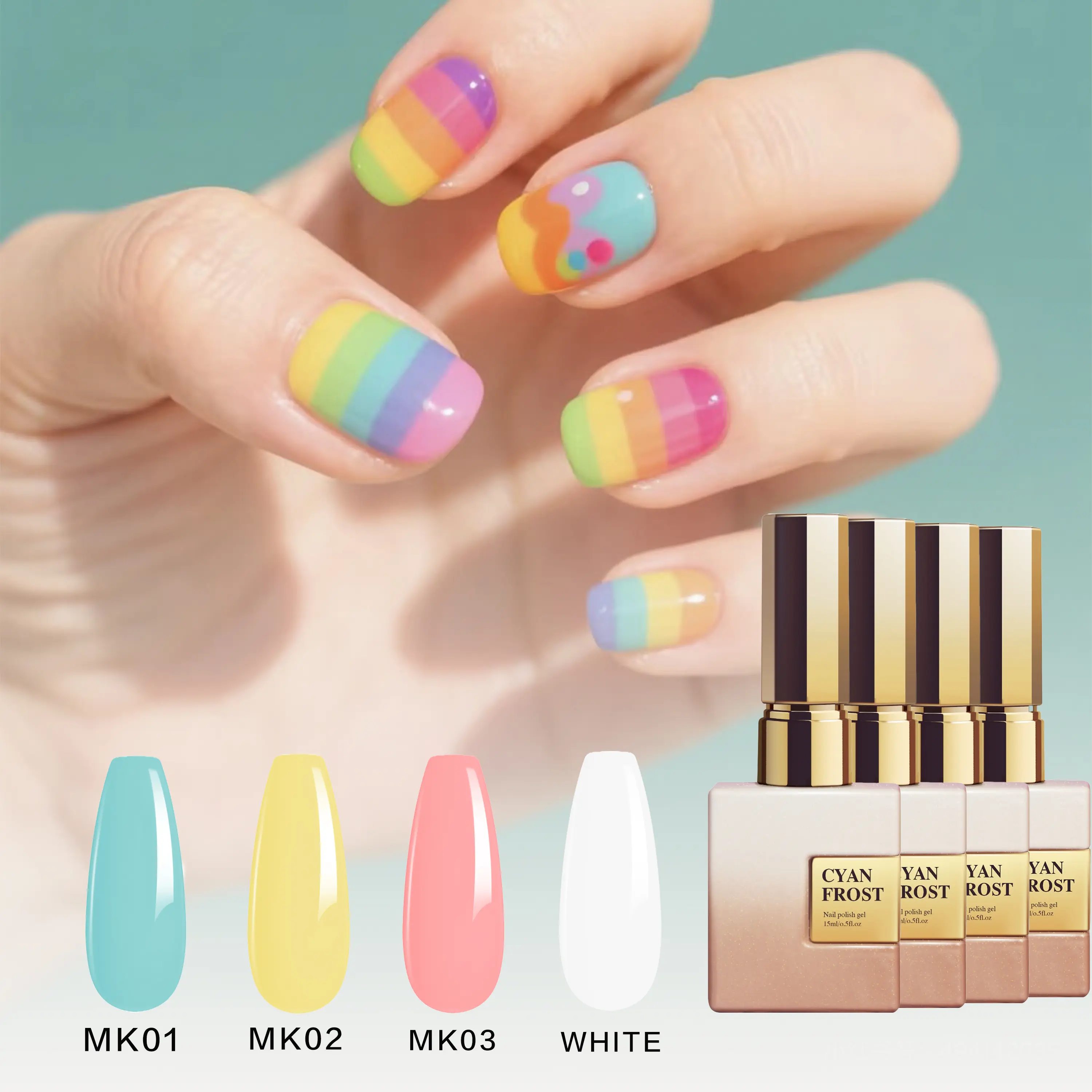 Cyanfrost Butter Creamy Gel Polish Bottle, 15ml High-Pigment Soak-Off UV LED Formula, Marshmallow Pastel Rainbow Single Item for DIY Nail Art, Create Stunning Pastel Rainbow Designs, Macaron Colors