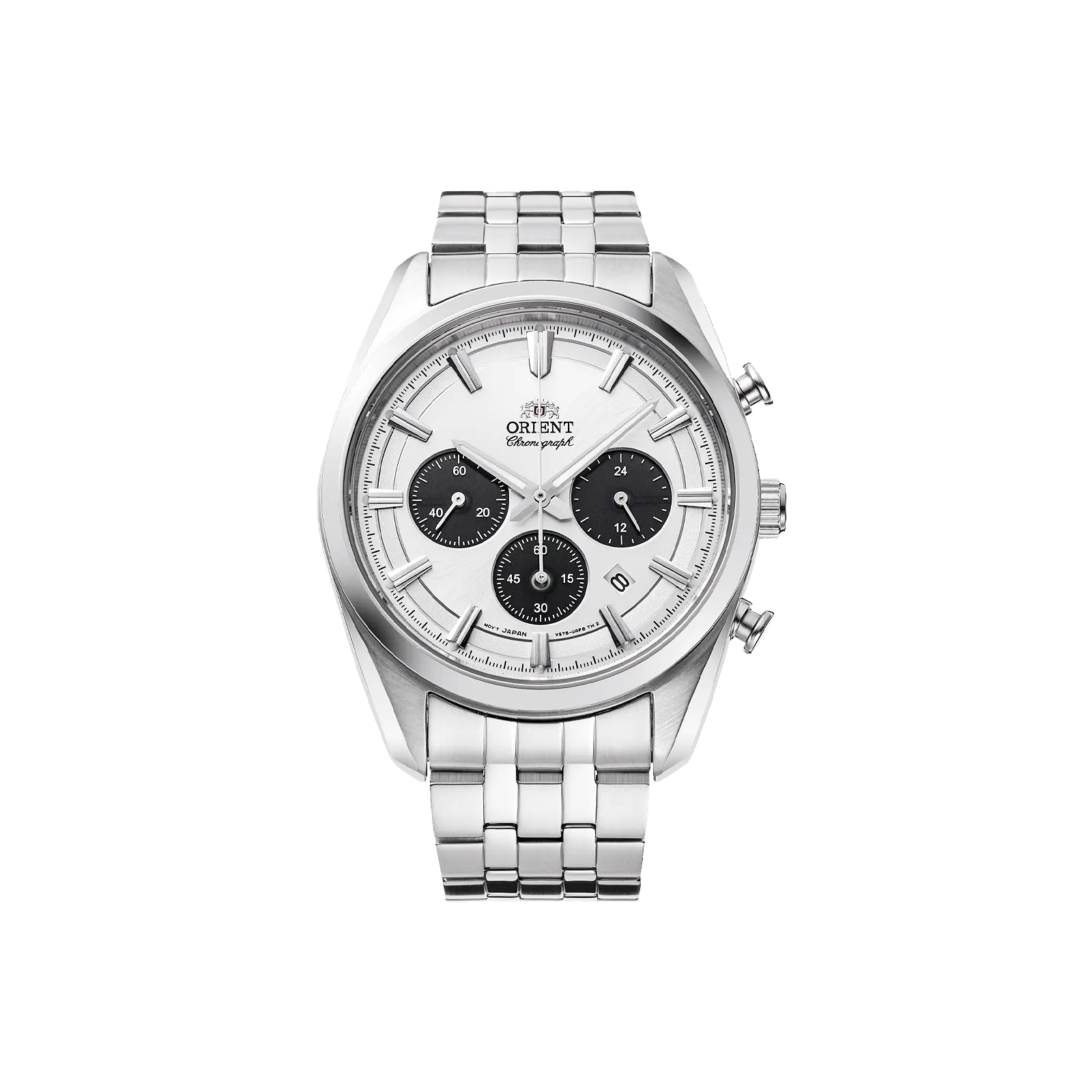 Orient Men's Stretto Chronograph Watch - Stainless Steel Solar Quartz Analog Wristwatch, 40mm White Dial, Sapphire Crystal, RA-TX0305S10B (Men's Watches for Daily Use), Stainless Steel Wristwatch, Round Face, Solar Power, Vs752, 12 Months, Buckle, Date, 4