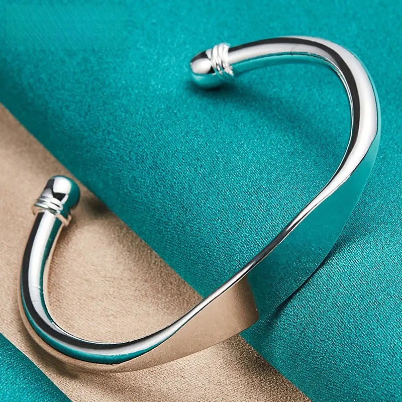 Unisex 925 Sterling Silver Double Bead Cuff Bangle Bracelet - Geometric Design, Elegant Craftsmanship, Certified Authenticity, Adults' Festive Accessory, 925 Bracelets & Bangles, Wedding Gift That Lasts