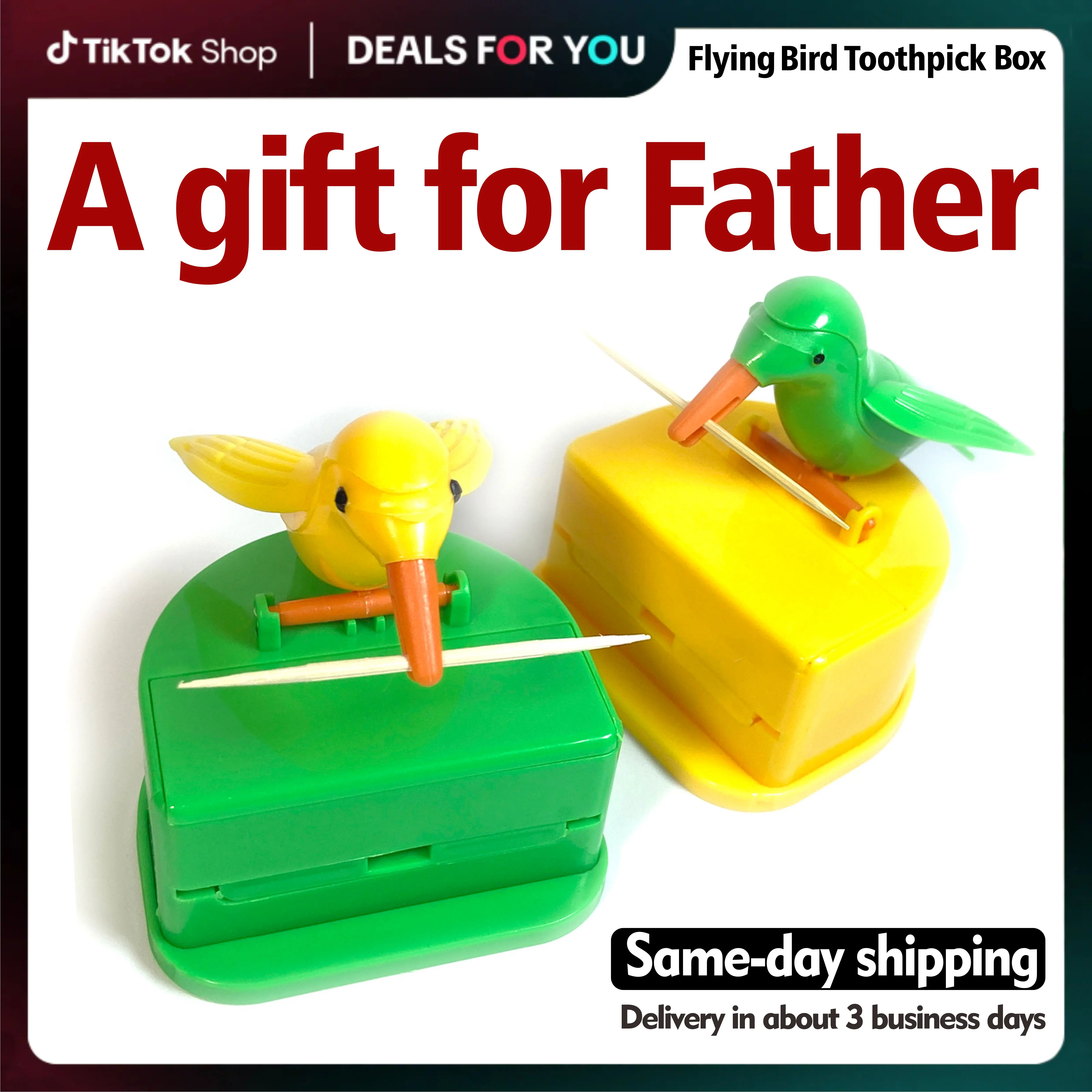 Gift for Dad,Bird Automatic Toothpick Dispenser - Press-Type Pecking Holder Box, High-Quality Odorless Plastic Organizer, Gift-Worthy Kitchen Gadget with Automatic Operation Ornaments Portable Storage