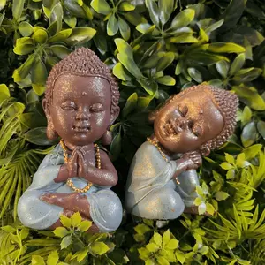 2pc baby Buddha Statue Buda blue Home Decor, kneeling praying Meditation Buddah lucky peace attack money Zen Decoration  Religious Ornaments