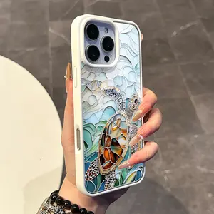 Magnetic Compatible Case for iPhone 17 16 E Pro Max 15 Plus 14 13 12 11 XS XR, Pastel Ocean Turtle Glow Print | Silicone, Lightweight, Aesthetic, Scratch Resistant, and Cute Protection
