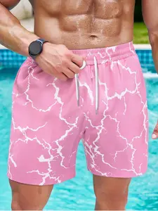 Men's Regular Fit Marble Print Swim Shorts, Casual Comfy Breathable Swim Shorts for Summer, Men's Swimwear for Beach Swimming, Swimming Trunks