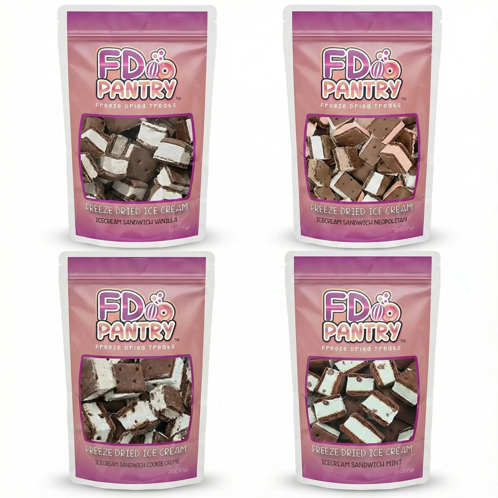 FD Pantry Freeze-Dried Ice Cream Sandwich Bites (2.5 oz) – Vanilla, Neapolitan, Cookies & Cream, Mint Choose Flavor & Bundles FD Pantry Freeze-Dried Ice Cream Sandwich Bites (2.5 oz) – Vanilla, Neapolitan, Cookies & Cream, Mint Choose Flavor & Bundles