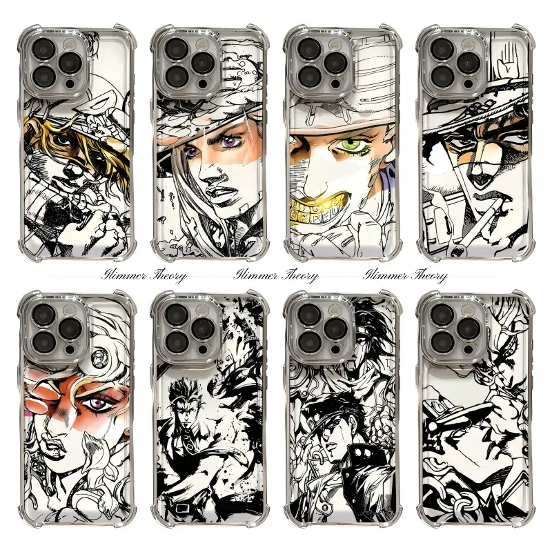 Trendy JoJo's Bizarre Adventure Anime Smartphone Back Cover for iPhone Series - Multi-Model Fit for 17 Pro Max, Pro, Air, 16 Plus, 15,14,13,12,11 - Silver Transparent TPU, Shockproof, Dustproof Protective Case for Anime Fans