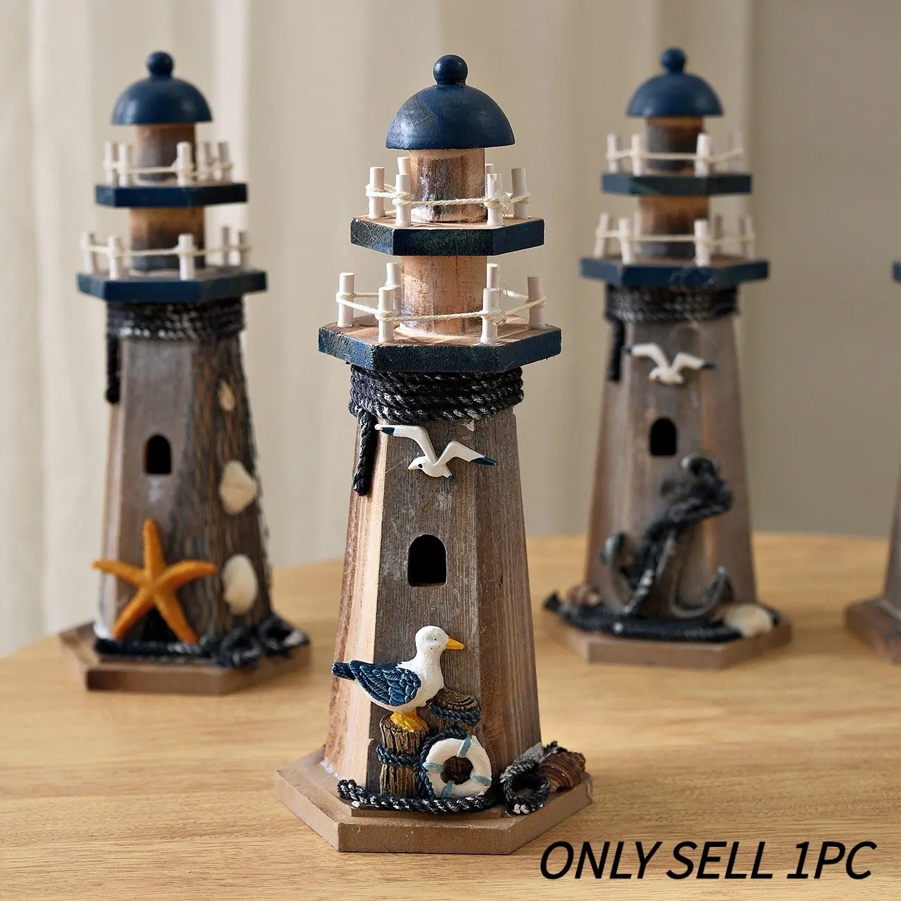 New Product Mediterranean Style Creative Ornament Crafts Vintage Rustic Design Wooden Lighthouse Restaurant Shop Decoration Partition Display Item Home Decoration Modern Home Decoration Decoration Figure Decorative Home Ornament