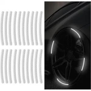 20PCS Car Wheel Stripe Reflective Stickers - Night Safety Warning Anti-Scratch Rim Decoration for Motorcycles, Bicycles (White)