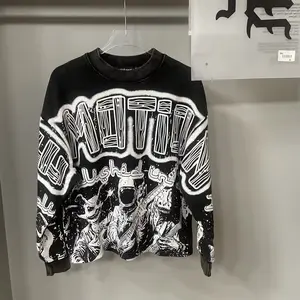 American streetwear brand MIXED EMOTION full-print graffiti graphic washed distressed loose-fit crew neck short-sleeve sweatshirt