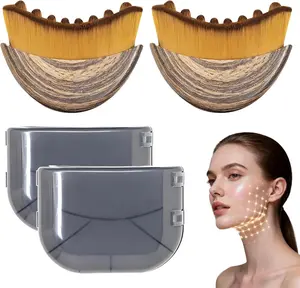 2Pcs Contour Face Brush - Sensitive, Gentle, Durable Soft Bristle Tool for Lymphatic Drainage, Facial Cleansing, Massage, Sculpting Glow & Jawline Definition - Suitable for All Skin Types