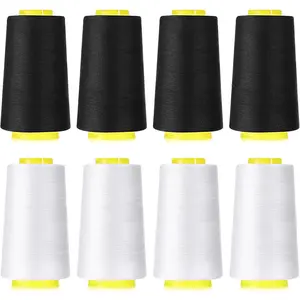 8Pcs Black & White 40S/2 Polyester Sewing Thread Spools 3000 Yard All Purpose Serger Thread for Sewing Machine and Hand Repair Works