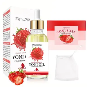 Strawberry Private Care Two Piece Set, Essential Oil and Private Soap Set, deeply nourishes delicate skin, soothes sensitive discomfort, gentle and non irritating, cleanses and eliminates odors, plant extracts balance the state of the private area
