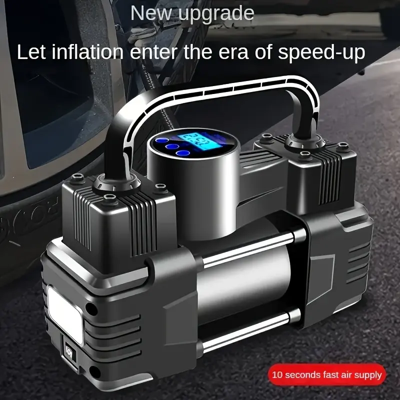 12V 150PSI Portable Dual Cylinder Tire Inflator Air Compressor with LED Digital Pressure Gauge & LED Light, Automatic Air Pump for Car, SUV, Bicycle, Basketball & Lifebuoy Tires