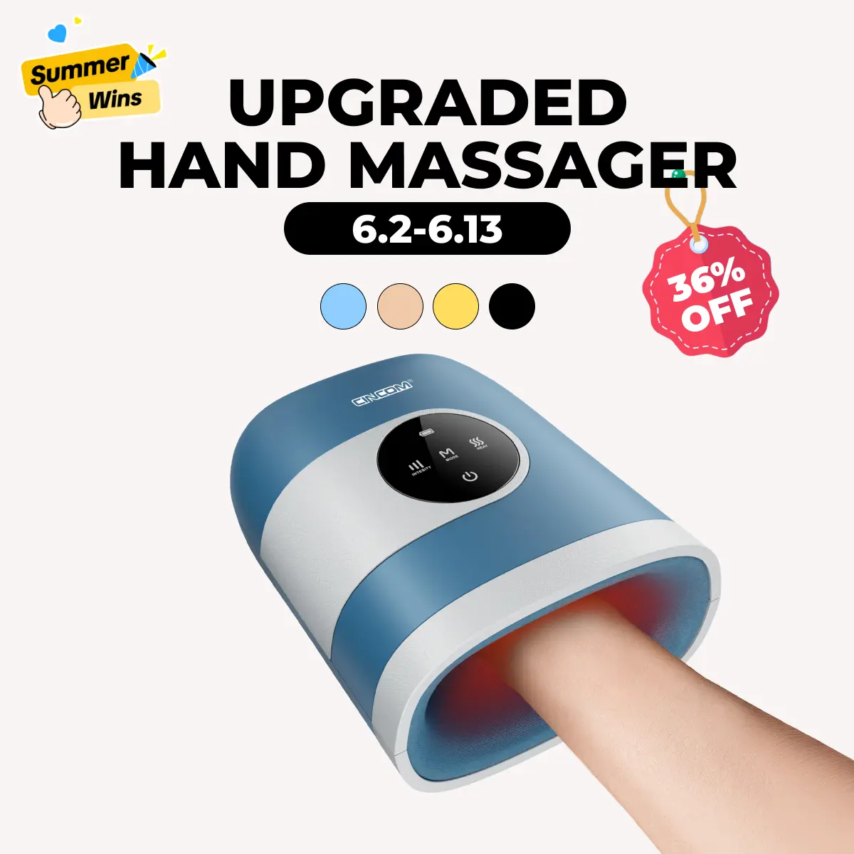 CINCOM Upgraded Hand Massager, Cordless Finger Soother with Customizable Settings，, Rechargeable with Comfort Warmth, Provides Ultimate Relaxation, Wonderful Gift for Black Friday, Thanksgiving, Christmas, Birthdays & More,summerwins Portable Pain Relief
