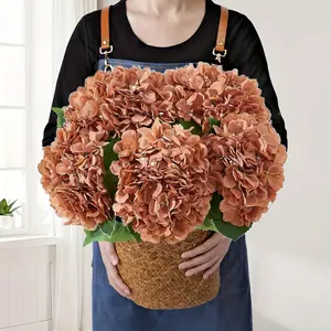 Vinrado 8pcs Toffee Brown Artificial Hydrangea Flowers With Long Stems - Ideal For Home, Wedding & Party Decorations