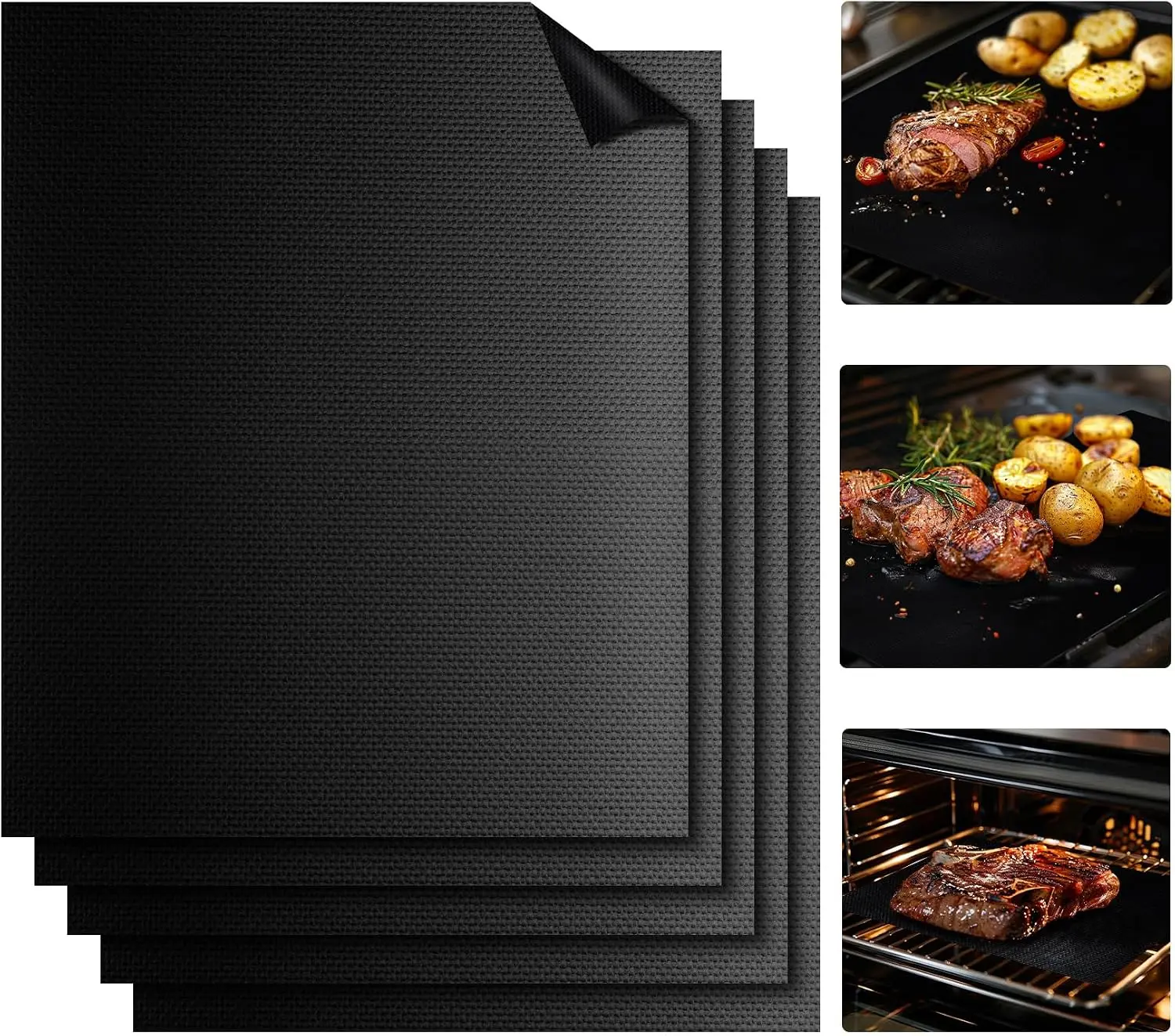 Grill Mats for Outdoor Grill, Grill Mats Non Stick Set of 5 BBQ Grill Mat Baking Mats Teflon BBQ Grilling Accessories Reusable,Works on Gas, Charcoal, Electric Grill 15.75 x 13-Inch, Black