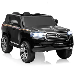 GARVEE Licensed Toyota Land Cruiser Ride-On Car with Remote Control, 12V7AH Battery, Dual Motors, 3 Speed Settings, Music, Horn, LED Lights in Black - Electric Powered Vehicle for Young Riders