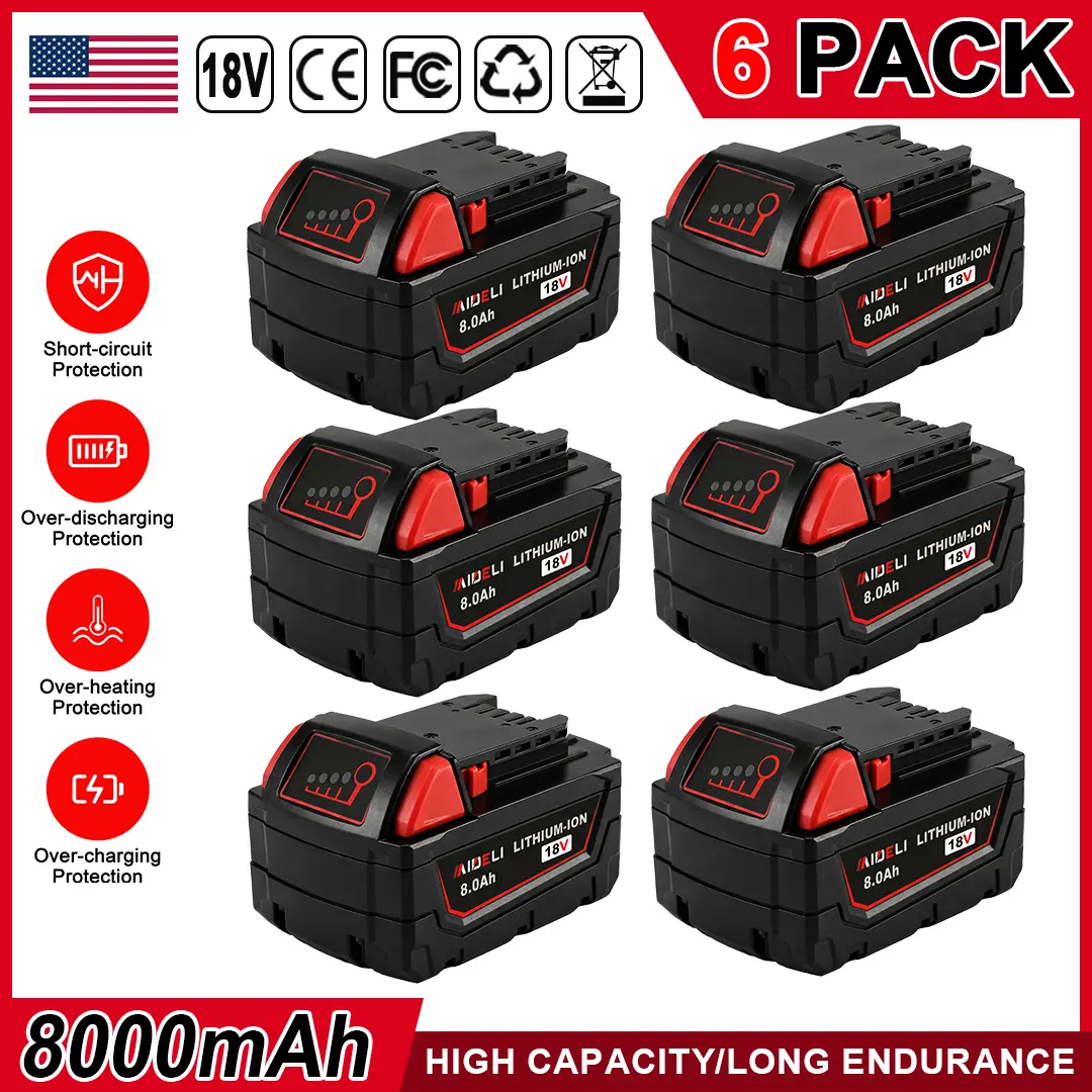 8-PACK M18 8.0Ah 18V Replacement Battery for milwaukee Replacing batteries with electric tools M-18 Battery Pack Compatible with M-18 8000mAh Lithium-ion 48-11-1890,48-11-1850,48-11-1828, Cordless Tools milwaukee battery