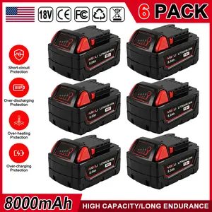 8-PACK M18 8.0Ah 18V Replacement Battery for milwaukee Replacing batteries with electric tools M-18 Battery Pack Compatible with M-18 8000mAh Lithium-ion 48-11-1890,48-11-1850,48-11-1828, Cordless Tools milwaukee battery