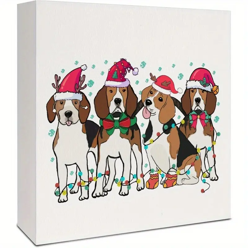 Beagle Gifts, Beagle Dog Christmas Wooden Box Signs, Beagle Gifts for Women, Dog Christmas Decorations, Beagle Dog Christmas Wood Signs for Home Office Desk Shelf Table Decor, 5x5 Inch