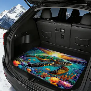 Vibrant Sea Turtle Design Featuring Sunrise Over The Ocean, Car Floor Mats, Rubber Car Mats, Car Interior Accessory, Perfect for Car Trunk, Easy-To-Clean Floor Cover for Camping Gear, Sports Equipment, Family Outings