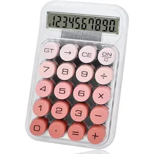 P-PDT019   Cute Mechanical Switch Desktop Calculator, 10 Digits with Big Buttons and LCD Display, Battery Power, Pink