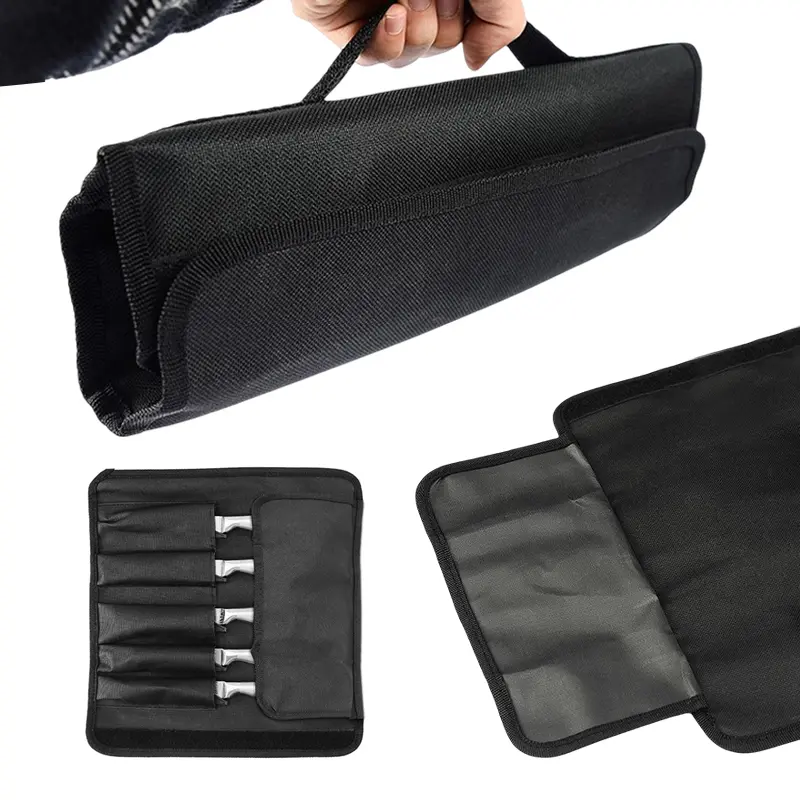 Portable Chef Knife Roll Bag - Protective Pouch with Storage Pockets for Home Cooking Tools and Kitchen Accessories, Knives