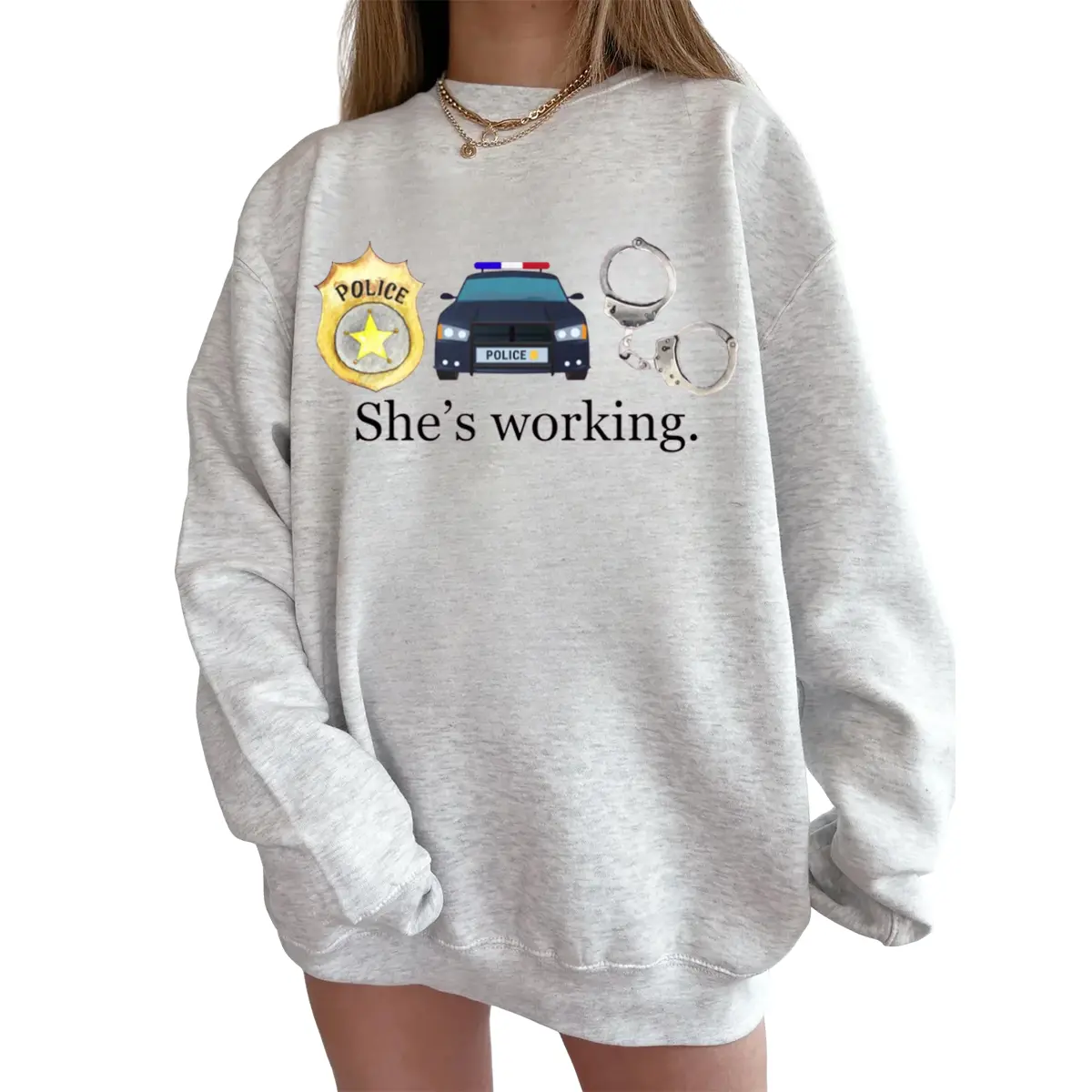 She’s Working Police Officer Sweatshirt, Law Enforcement Girlfriend Crewneck