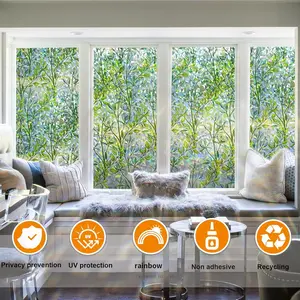 Window Privacy Film Stain Glass Window Film Rainbow Window Film Window clings Non-Adhesive Reusable Decorative for Room (Leaf Rainbow, 17.5 X 78.7 in)