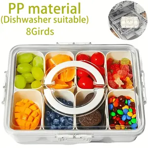 8-Compartment Clear Plastic Tray with Lid and Handle - Reusable snack organizer for fruits, nuts, cold meats, and vegetables -  snack tray, perfect for parties, picnics, and family use; a picnic essential | Modern Tray | Durable Plastic Kitchen