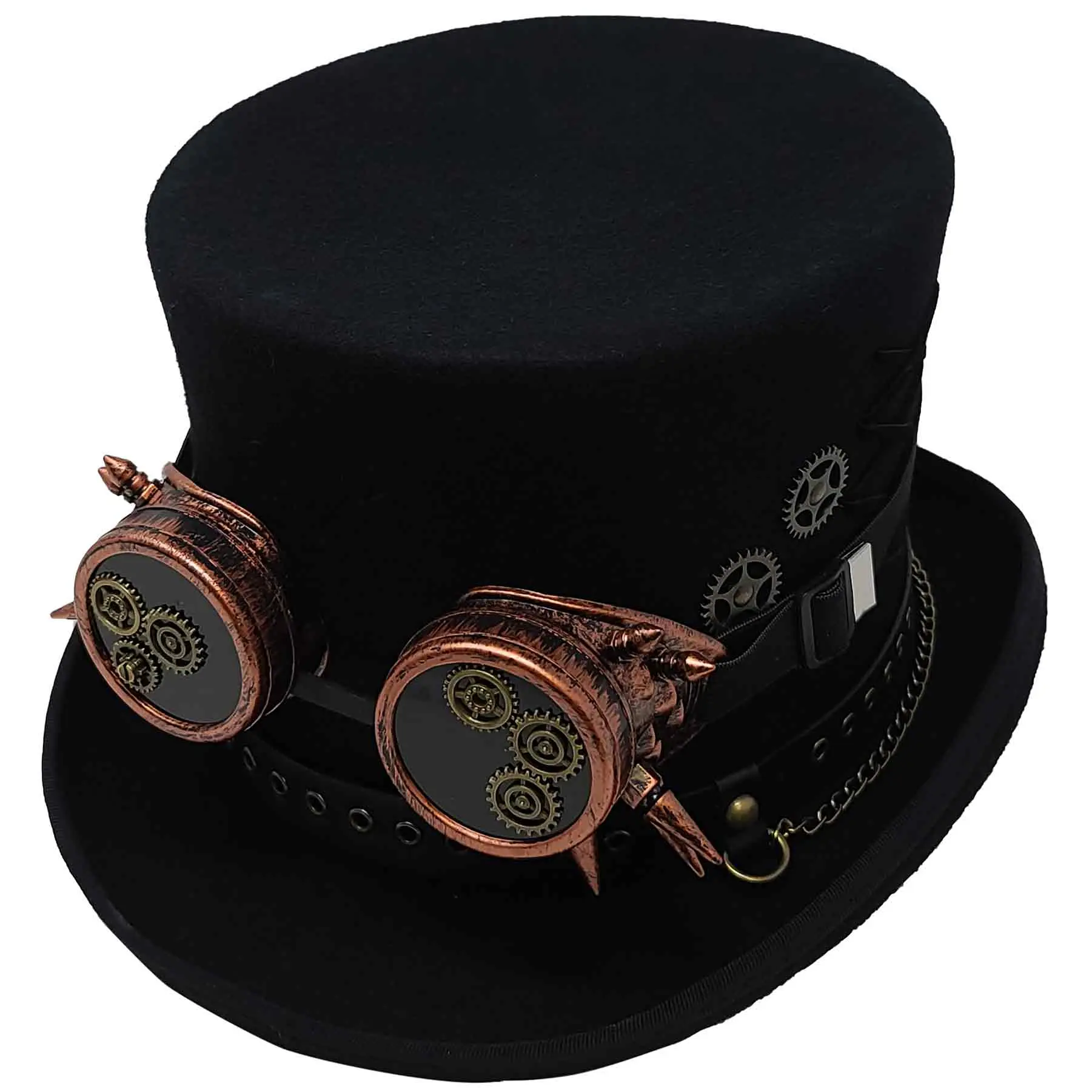 Adult Victorian Steampunk Mad Hatters Top Hat - 100% Wool Felt, 6" Tall Crown, Removable Goggles, Durable Hand-Crafted Clothes Accessory for Party, Cosplay, S-2XL, Accessories, Cotton