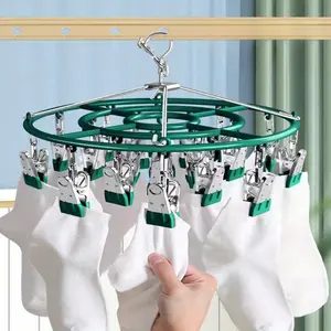 Multifunctional Round 24 Clips Windproof Clothes Drying Rack, Windproof Drying Hanger, Home Office Dormitory Underwear Socks Dryer, Essential Laundry Tool