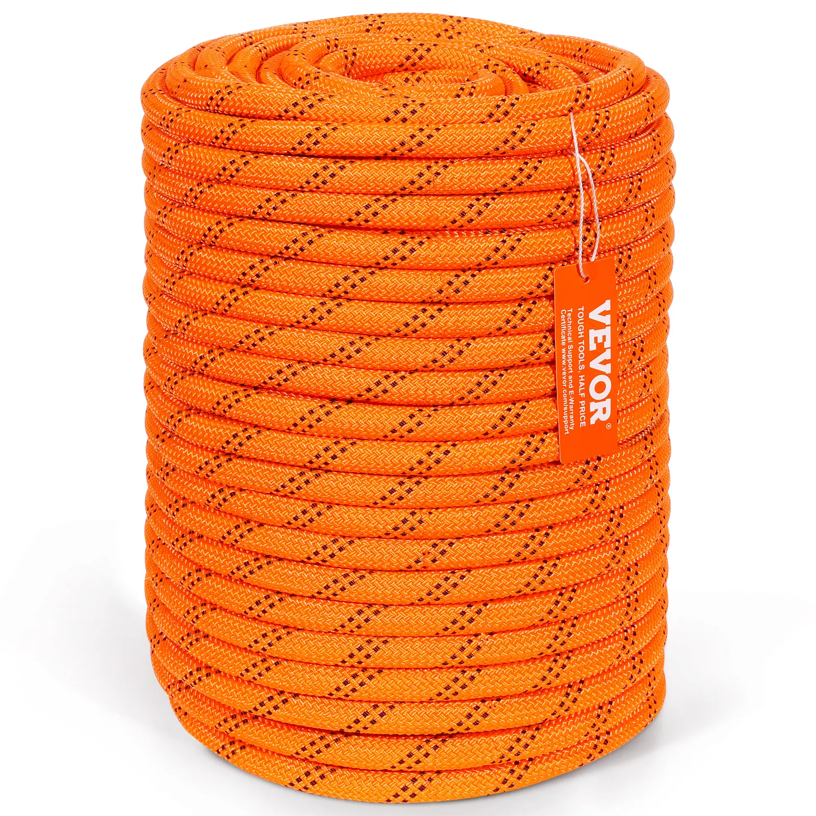 【summerfinds】VEVOR Dual-Weave Polyester Cord, 1/2 inch x 220 feet, 48-Strand, 8000 LBS Tensile Strength, Multi-Use Outdoor Rope for Camping, Swinging, Rappelling, and Rescue, Orange/Black