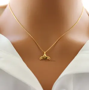 18K Gold Plated Dainty Whale Tail Pendant Necklace – Ocean-Inspired Jewelry for Beach Lovers and Free Spirits