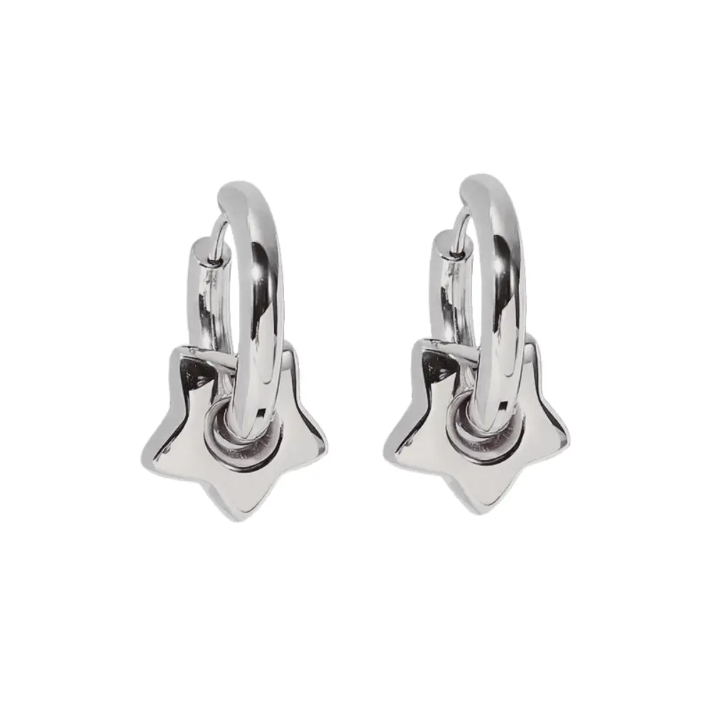 Mini Puffy Star Huggie Hoop Earrings - Pair - Stainless Steel