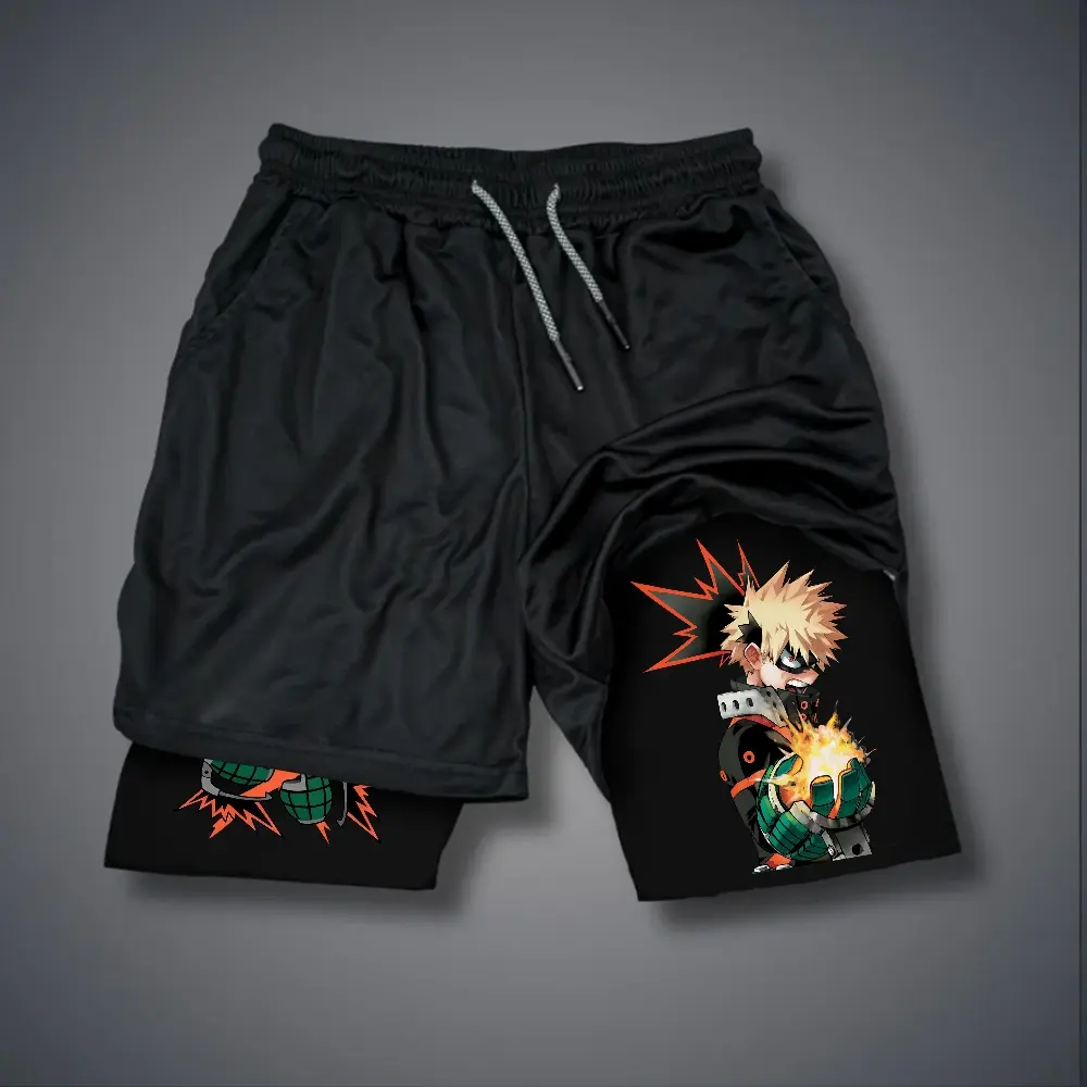 My Hero Academia Double-Layer Sports Shorts Graphic Shorts Black Shorts Camo Shorts Streetwear Shorts Men Outfits Men Short Shorts Vacation Outfits Shorts