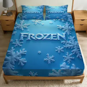 2/3 Pcs Frozen Theme Snowflakes Pattern Bedding Bed Sheet Sets Fitted Sheet Set(1* Fitted Sheet+1/2* Pillowcase,core-free),machine Washable,zipper Seal,multiple Sizes Suitable For All Seasons,suitable For Bedrooms,perfect Gift Festivals