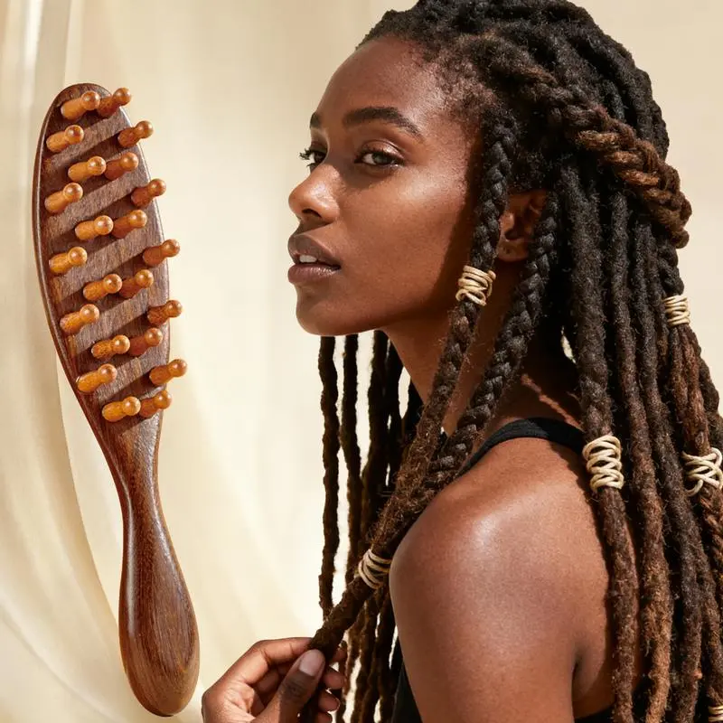 LOC brush for dreadlocks, comfortable massage comb, scraping massage tool, wide-tooth comb, elegant wood, comfortable to hold