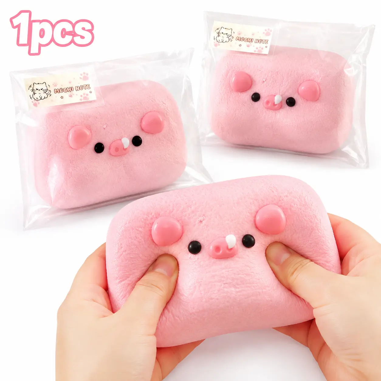 Pink Pig Mochi Squishy Toy, Made of 100% Safe Non-Toxic Silicone, Ultra-Soft Slow Rebound Fidget Toy for Daily Stress Relief