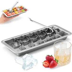 Metal Ice Cube Tray, Stainless Steel Ice Cube Tray, Metal Ice Cube Tray for Freezer, 18-Slot Retro Design, Clean and Hygienic, Suitable for Bars, Kitchen Ice Making, Dishwasher Cleaning Safe, Ice Molds