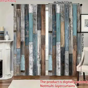 Vintage Wood Grain Print Curtain Set, 2D Polyester Curtains, Elegant Home Decor Accessories, Suitable for Living Room and Bedroom, Window Curtain