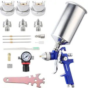 ENDOZER Professional HVLP Gravity Feed Air Spray Gun Set with 1.3 1.5 1.8mm Nozzles, Paint Gun with 1000cc Aluminum Cup for Auto Paint, Wall Painting, Base Coatings（Blue）