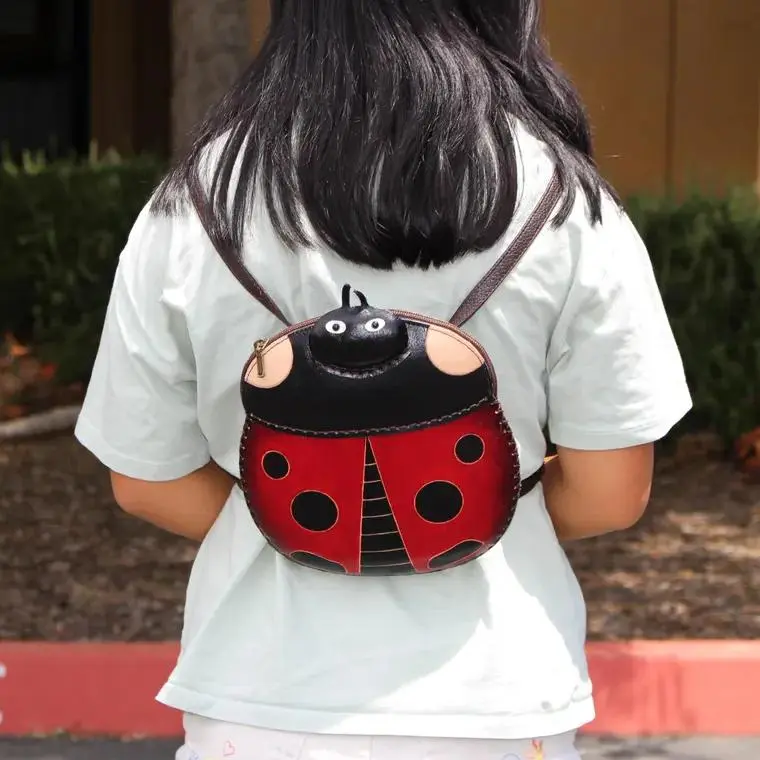 handmade leather ladybug backpack crossbody purse Two use