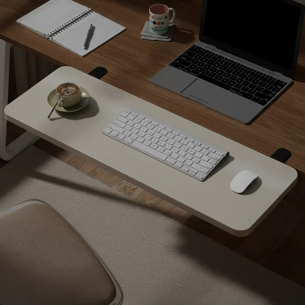 Foldable Desk Extender Shelf, Folding 50x20cm Wood & Metal Organizer for Office Desks, Creates Extra Space for Computers & Office Supplies
