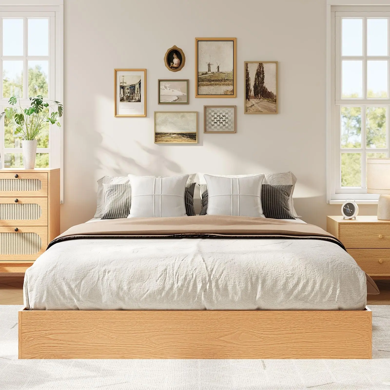 Garvee Solid Wood Platform Bed Frames in Twin to California King Sizes with Wooden Slat Support, No Box Spring Needed, Easy Assembly, Multiple Finishes, Modern Minimalist Design, Space-Saving, Noise-Free